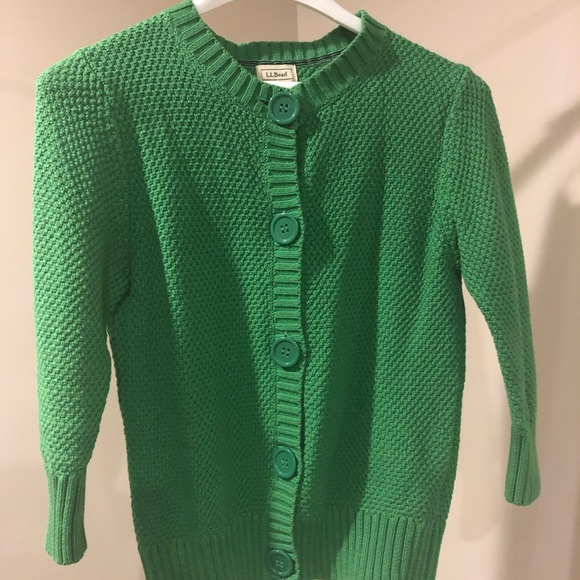 LL Bean XS Green Button Cardigan 3/4 length sleeve - Picture 6 of 7